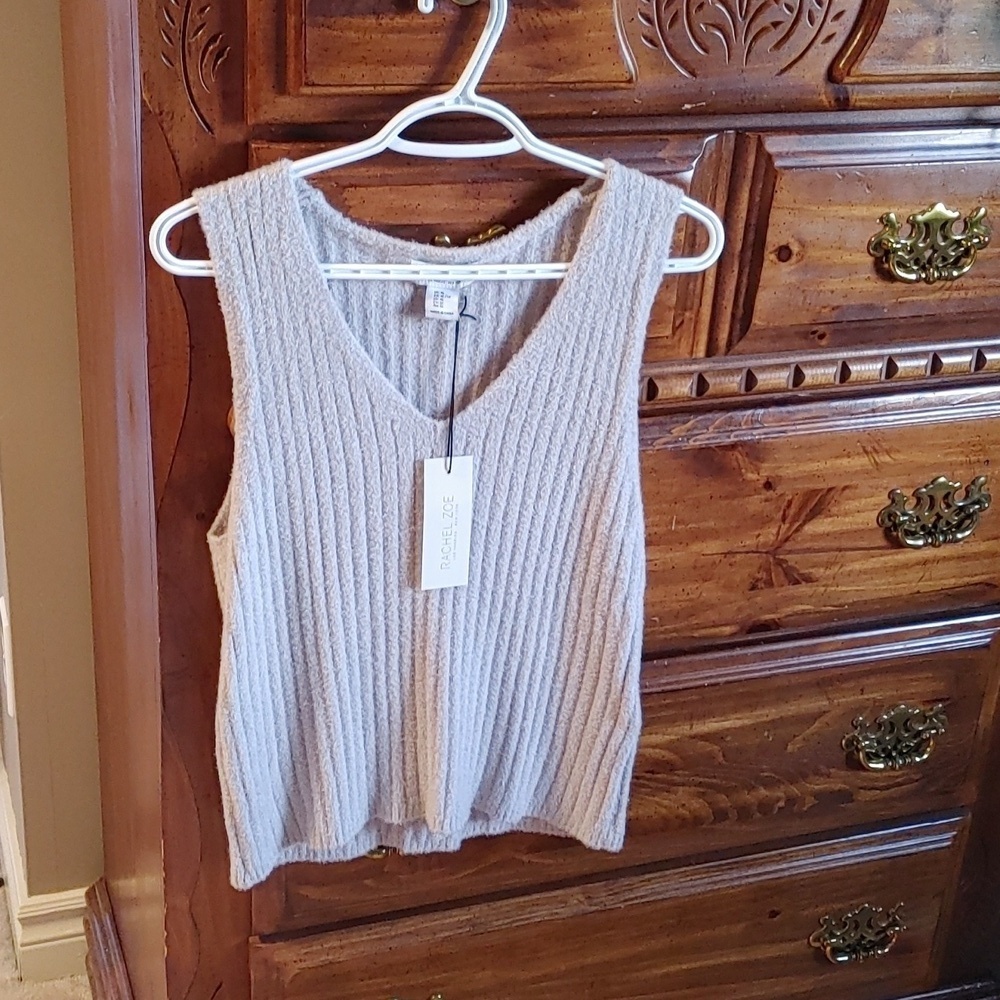 NWT RACHEL ZOE WOMEN'S GRAY V-NECK SOFT KNIT SWEATER VEST XL